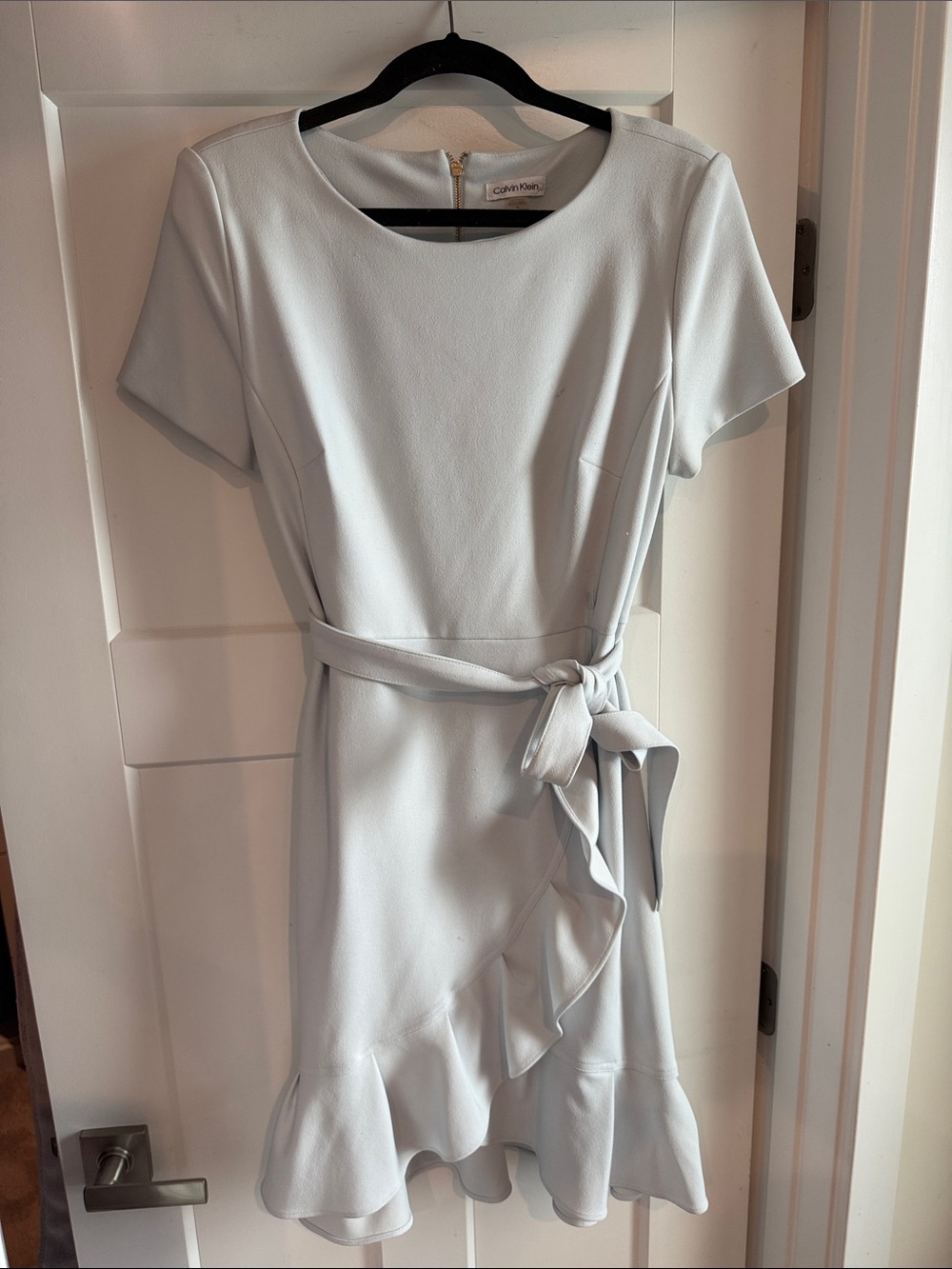 Calvin Klein Light Blue Ruffle Tie-Waist Dress